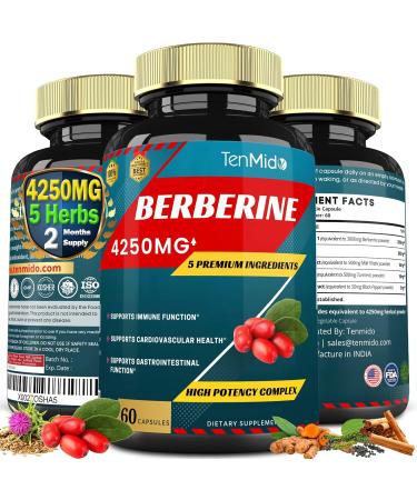 Berberine Extract Capsules 4250mg - 2 Months Supply with Ceylon Milk Thistle, Turmeric & Black Pepper | Immune Support & Weight Management Supplements - Buy Online on GoSupps.com
