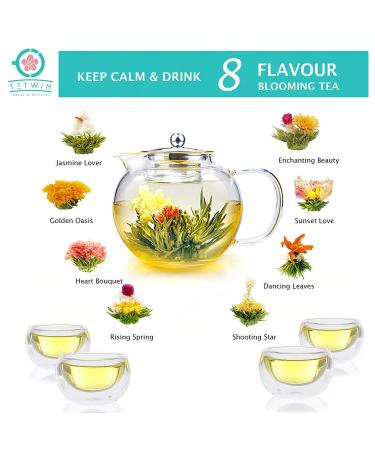TETWIN Blooming Tea Variety Pack - 8 Individually Sealed Flowering Tea Bags, Hand Tied White Tea Leaves with Edible Flowers - Perfect Gift for Tea Lovers - Buy Online on GoSupps.com
