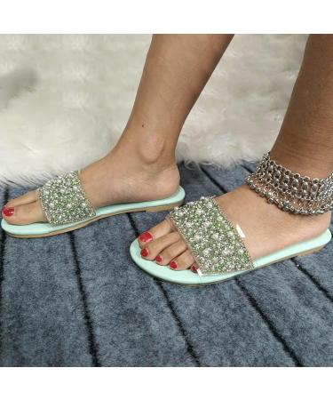 HSYHKDSY Women's Glitter Flat Sandals - Comfortable Summer Shoes for Holiday Style in Green Size 5.5 UK - Buy Online on GoSupps.com