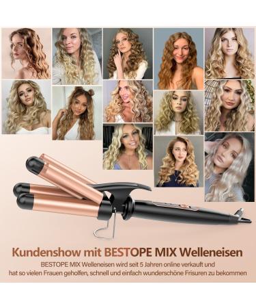 Welle Iron for Hair - Bestope 3-Barrel 22mm Mermaid Curling Iron | Quick Heating Beach Waves for Long & Short Hair | Red Gold - Buy Online on GoSupps.com