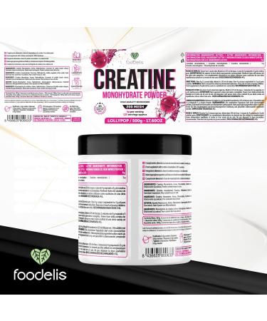 Foodelis Cr atine Monohydrate Aromatis e en Poudre 500 g Go t Lollipop Cr atine Micronis e de Haute Qualit Sans Sucre Ajout V gan Haute Solubilit Doseur Inclus - Buy Online on GoSupps.com