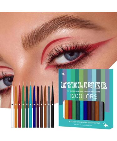 Eye Liner Pens 12 Colors Glitter Eye Liners Sweatproof Makeup Colors Waterproof Eye Liners Long Lasting Eye Colors for Women Girls - Buy Online on GoSupps.com