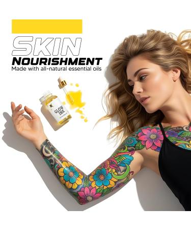 Glow Ink Shimmer Body Oil - Hydrating Skin & Tattoo Moisturizer Lightweight Body Shimmer Oil with Natural Essential Oils for Radiant Luminous Glow - Buy Online on GoSupps.com