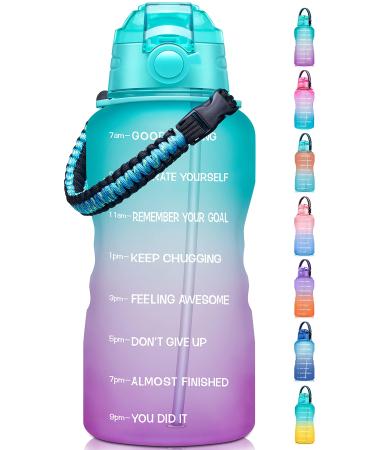 Fidus Large 1 Gallon Motivational Water Bottle with Paracord Handle & Removable Straw - BPA Free Leakproof Water Jug with Time Marker to Ensure You Drink Enough Water Throughout the Day A0-Green/Purple Gradient