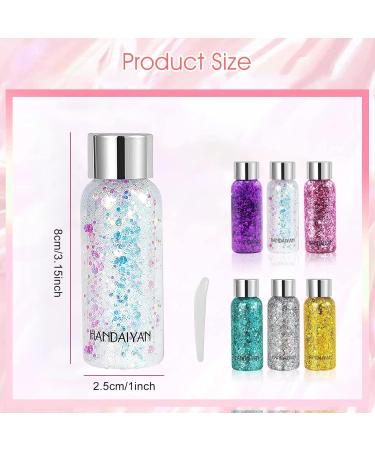 6 Bottle Glitter Face & Body Gel Set | Long-Lasting Sparkling Makeup for Festivals & Parties - White Pink Green Silver Gold Purple - Buy Online on GoSupps.com