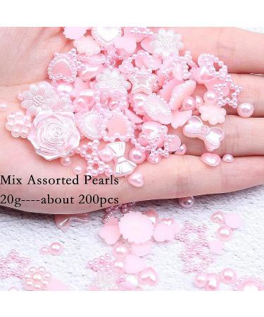 200Pcs 3D Pink Pearls Nail Charms for Valentine's Day Manicure - Multi Shapes Flower Star Bow Circle Heart Acrylic Beads - Cute DIY Nail Art & Jewelry Accessories - Buy Online on GoSupps.com