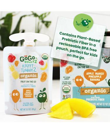 GoGo squeeZ Happy TummieZ Organic Apple Mango Pineapple Banana - 24 Pack Kids Snacks, Gluten Free, Vegan, Prebiotic Fiber - Buy Online on GoSupps.com