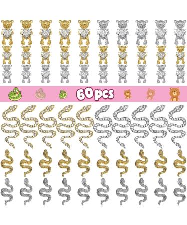 60 Pcs 3D Bear & Snake Nail Charms Set - Crystal, Gold & Silver Gems for DIY Nail Art - Buy Online on GoSupps.com