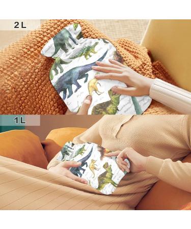 Hand-Drawn Dinosaurs Heat Bottle with Cover - 1L BPA-Free Warm-Up Bag for Pain Relief Headache Neck & Shoulders - Buy Online on GoSupps.com