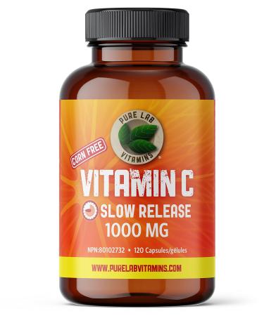 Vitamin C 1000 mg - Tapioca Source - 120 Vegi DRC Caps by Pure Lab Vitamins (DRC - delayed release caps) Corn free Made in Canada