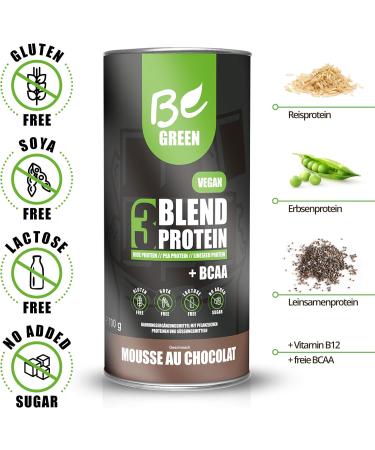 Buy Begreen 3Blend Vegan Protein with BCAA & B12 - Chocolate Mousse Flavor | Gluten-Free Lactose-Free No Added Sugar | 700g Powder - International Shipping Available - Buy Online on GoSupps.com