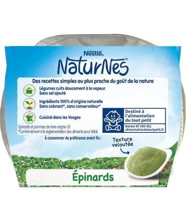 Nestl - NaturNes Pur e Epinards - Pur e de L gumes pour B b 4 Mois+ - Alimentation B b Cuite la Vapeur - Recette Naturelle Sans Sel Ajout - Sans Colorant ni Conservateur - Fabriqu e en France - Buy Online on GoSupps.com