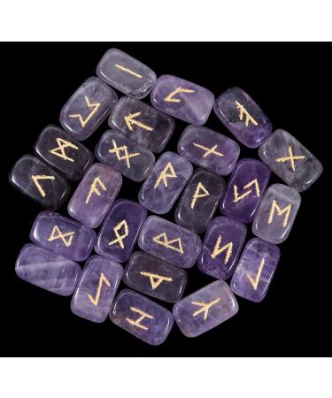 Crocon Amethyst Gemstone Rune stones Rectangle Shape with Elder Futhark Alphabet Engraved 25 pcs Rune Set Crystal Divination Healing Chakra Reiki with a Pouch & Rune brochure Size : 20-25mm Amethyst Rune - Buy Online on GoSupps.com