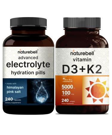NatureBell Vitamin D3 5000 K2 (MK7) with Virgin Coconut Oil & & Advanced Electrolyte Hydration Pills Bundle Pack | Bioavailable Virgin Coconut Oil Softgels | Fast Hydrating Keto Electrolytes