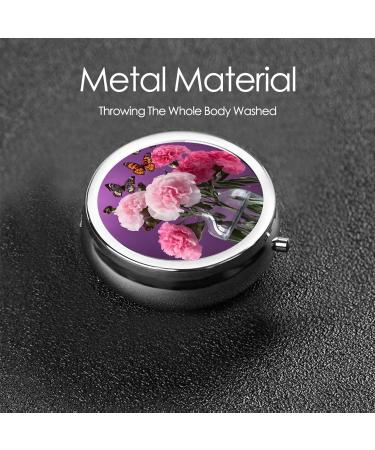 Beautiful Purple Butterfly Floral Round Pill Box | 3 Compartment Travel Medicine Organizer | Decorative Portable Pill Case for Vitamins - Buy Online on GoSupps.com