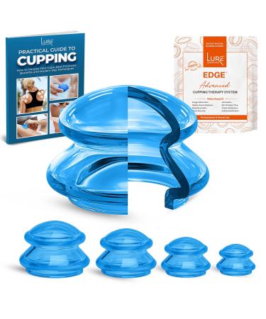 Lure Essentials Edge Cupping Set  Ultra Clear Blue Silicone Cupping Therapy Set for Cellulite Reduction and Myofascial Release - Massage Therapists and Home Use (Set of 4, Blue) 4 Piece Assortment Blue
