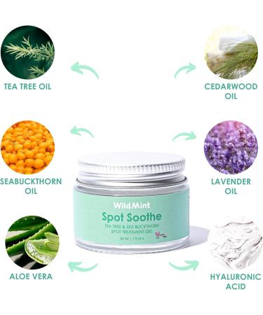 WildMint Spot Soothe Natural Spot Treatment Gel | Reduces Breakouts Scars & Irritation | Tea Tree Healing Serum for Acne Prone Skin Blemishes Redness & Ingrown Hairs | Cruelty-Free UK Skincare 30ml - Buy Online on GoSupps.com