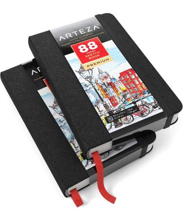 Arteza Small Sketch Book 3.5x5.5 Inches - Pack of 2 | 88-Page Drawing Pad with 118lb Paper, Bookmark Ribbon, Inner Pocket, Elastic Strap | Pocket Sketch Pads for Dry Media - 2 Pack - Buy Online on GoSupps.com