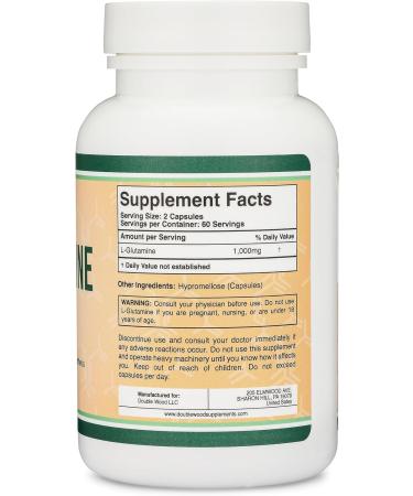 L Glutamine Capsules - 1000mg 120 Count | No Fillers Non-GMO Gluten Free Vegan Keto Safe | Endurance & Gut Health | Double Wood - Buy Online on GoSupps.com