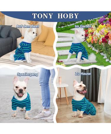 Tony Hoby Dog Shirts | Striped Soft & Breathable 4-Legged Dog T-Shirt for Small Medium & Large Dogs - Blue/M - Buy Online on GoSupps.com