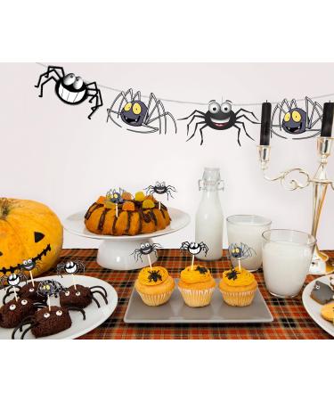 Halloween Happy Spiders Cupcakes Toppers Party Food Decorations Sticks Picks (24 Pack) - Buy Online on GoSupps.com