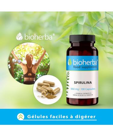 SPIRULINA Supplement - Capsules 360 mg 100 pcs Premium Superfood for Health and Vitality by BIOHERBA - Buy Online on GoSupps.com