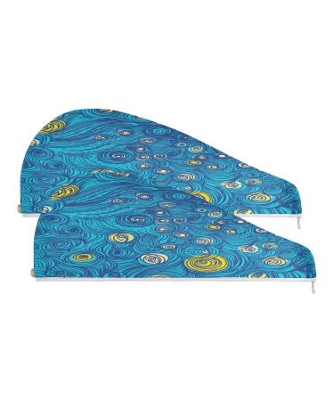 Wonderful Star Oil Painting Dry Hair Cap 2 Piece Quick Drying Towel Set with Button Headband Super Absorbent Soft & Comfortable