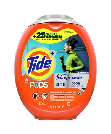 Tide PODS 4 in 1 Febreze Sport Odor Defense, Laundry Detergent Soap PODS, High Efficiency (HE), 73 Count 73 Count (Pack of 1)