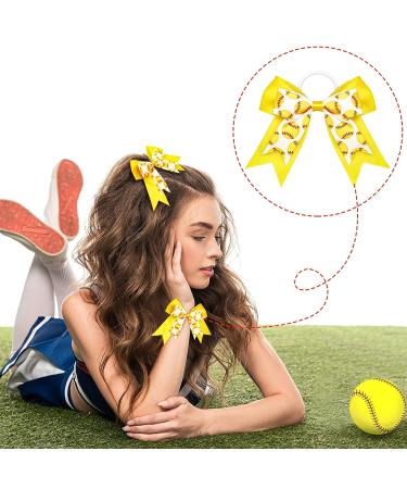 9-Piece Softball Hair Bows Set | 6.5 Inch Elastic Ponytail Holder Scrunchies | Sports Ribbon Hair Bands for Cheerleaders, Players, Teams | Softball Gifts for Girls - Buy Online on GoSupps.com