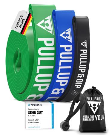 Pullup & DIP fitness straps Resistance tapes with bag door anchor (at sets) and exercise guide - individually & in the inexpensive set pull -up band fitness band for calisthenics 3 -Set (light + medium + Strong)