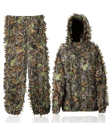 Ghillie Suit 3D Leafy Camo Suit Youth Adult Lightweight Hunting Camouflage Suits Turkey Camo Hunting Gear Camo Clothing Hooded Apparel Gilly Suit for Hunting Shooting Airsoft Wildlife Photography L for 5.9-6.3 Ft