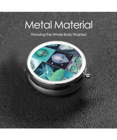 Green Alien Round Pill Box - 3 Compartment Mini Travel Organizer for Vitamins & Medicine - Portable Decorative Pocket Case - Buy Online on GoSupps.com