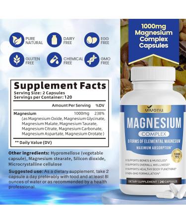 1000mg Magnesium Complex Capsules 8-in-1 Magnesium Glycinate Citrate Malate Taurate Oxide Carbonate Aspartate Orotate - 240 Capsules 1 Bottle | 240 Capsules - Buy Online on GoSupps.com