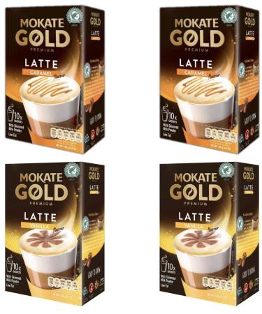 Mokate Gold Premium Latte Caramel & Vanilla Flavour 4 boxes (40 sachets total 560g)