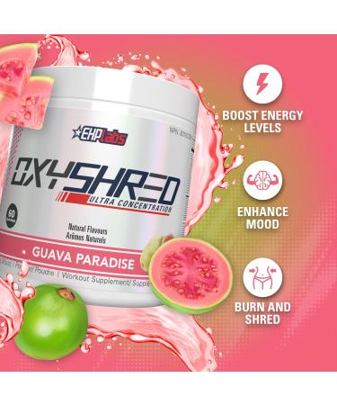 EHPlabs OxyShred Thermogenic Pre Workout Powder & Shredding Supplement - Preworkout for Men & Women Sugar Free Energy Powder with 150mg of Caffeine - Guava Paradise 60 Servings - Buy Online on GoSupps.com