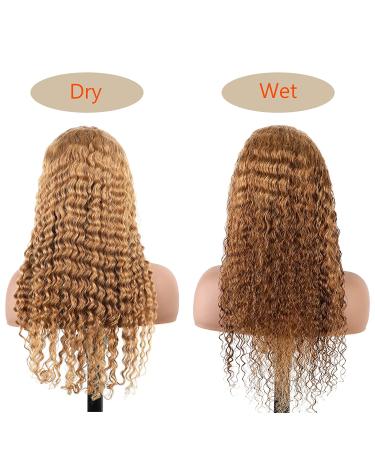 BLY Light Brown 10A Human Hair Lace Front Wig 18 Deep Wave Curly 180% Density #27 - Women's HD Transparent Pre Plucked Wig - Buy Online on GoSupps.com