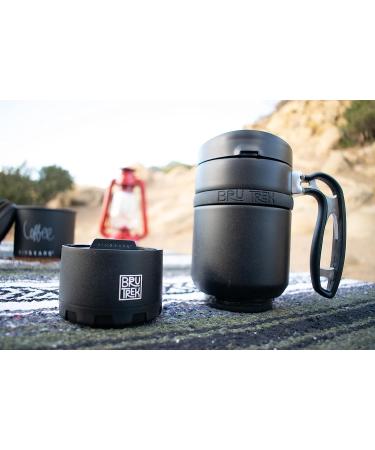 BruTrek Double Shot 3.0 Travel French Press & Mug - 16 fl.oz Stainless Steel, Removable Bottom for Beans, Brew Second Cup, No Spill Lid - Storm Gray - Buy Online on GoSupps.com