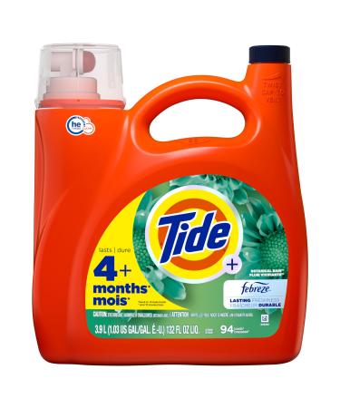 Tide Plus Febreze Freshness HE Turbo Clean Liquid Laundry Detergent Botanical Rain Scent 132 fl oz 94 loads