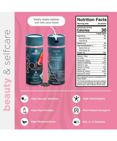 ENERGYbits BEAUTYbits Spirulina Algae Tablets - High Protein Superfood for Skin, Hair, Nails - Non-GMO, Non-Irradiated, Chlorophyll Rich - 1000 Tablets - Buy Online on GoSupps.com