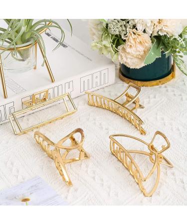 Gold Metal Hair Claw Clips for Women - 4 Pack Large Banana Hair Accessories - Buy Online on GoSupps.com