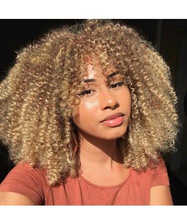 Porsmeer curly afro wig women full fluffy hair kinky curly bob brown blonde tig with pony for black women natural art hair wig for party cosplay 14 inch black mix - Buy Online on GoSupps.com