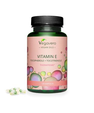Natural Vitamin E Oil Vegavero | with TheraPrimE (Tocotrienols & Tocopherols) | 100% NRV per Capsule | NO Additives | 120 Capsules (GreenCaps ) | Vegan - Buy Online on GoSupps.com