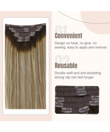 FSHINE Balayage Clip-in Extensions | 45cm Remy Human Hair | 120g Ombre Dark Brown to Light Brown | 7-Piece Set #3/8/22 - Buy Online on GoSupps.com