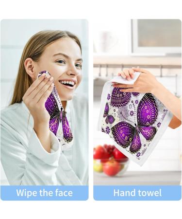 Kigai 4 Pack Purple Butterfly Washcloths - Soft & Absorbent Face Towels for Gym, Hotel & Spa - Reusable Cotton Fingertip Towels - Buy Online on GoSupps.com