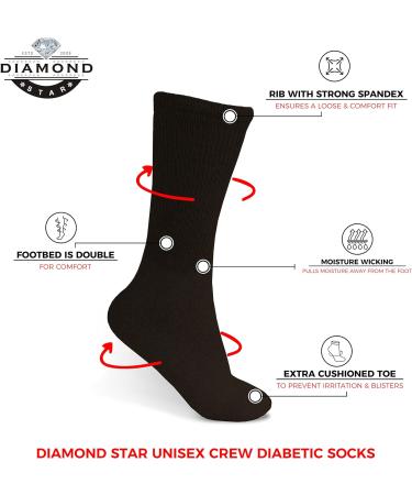 Diabetic Crew Socks 13-15 Brown 12 Pairs - Doctor Approved Non-Binding Diamond Star Diabetic Socks for Men and Women - Buy Online on GoSupps.com