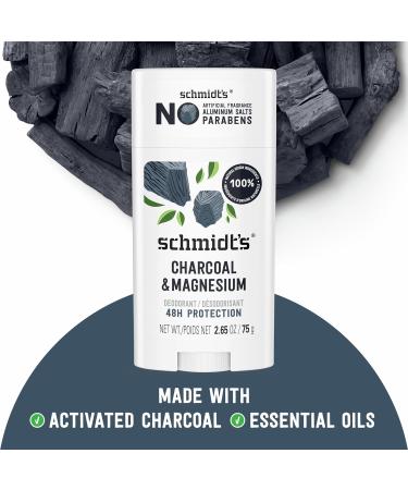 Schmidt's Aluminum-Free Vegan Deodorant Charcoal & Magnesium with 24 Hour Odor Protection 4 Count for Women and Men Natural Ingredients Cruelty-Free 2.65 oz - Buy Online on GoSupps.com