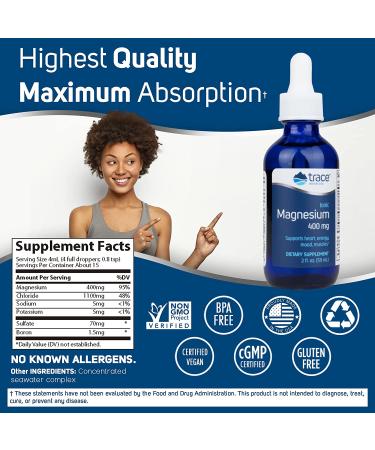 Ionic Magnesium 400 mg Liquid | Trace Minerals Research 2 fl oz - Boost Energy & Relax - Buy Online on GoSupps.com