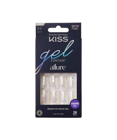KISS Gel Fantasy Press On Nails Nail glue included 'How Dazzling' Silver Medium Size Square Shape Includes 28 Nails 2g glue 1 Manicure Stick 1 Mini File Silver Medium Square