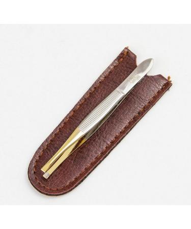 Solingen Slanted Tip Tweezers for Professional Eyebrow and Hair Removal - Stainless Steel with Chrome Plating, Leather Case Included (Made in Germany) - Buy Online on GoSupps.com