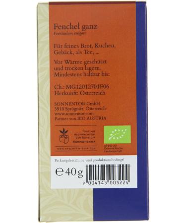  Sonnentor Sonnentor Fenchel Pack of 2 x 40 g - Buy Online on GoSupps.com